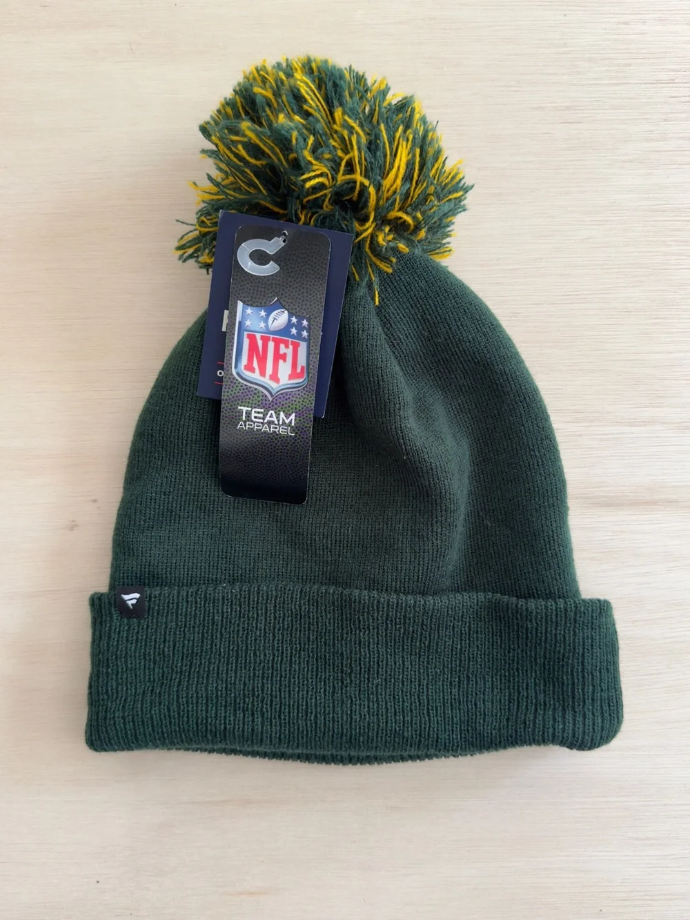 NFL Green and Gold Packers Pom Beanie with Team Patch